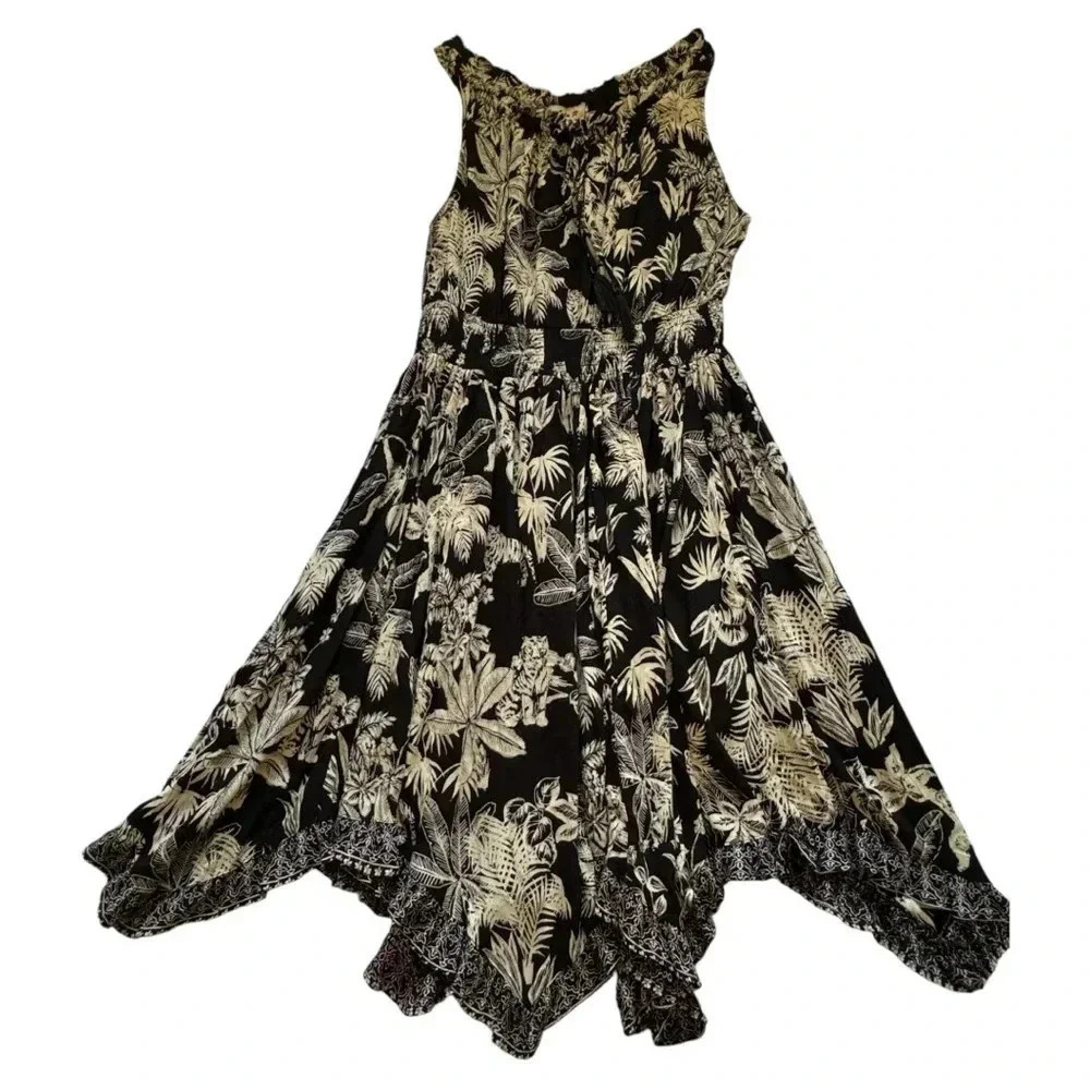 NWT Lola P Black Tan Sleeveless Stress Tropical Zoo Animal Print Dress Size M - Picture 9 of 16